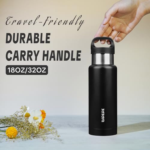 BJPKPK 18oz Insulated Water Bottle Stainless Steel Water Bottle with Handle - color: Black, size: 18 Ounces