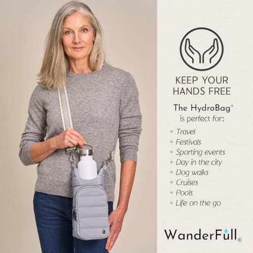 WanderFull Original HydroBag Crossbody Water Bottle Holder with Phone Pocket, Fits Water Bottles up to 32 oz - color: Gray Peacock