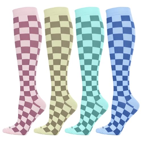 LEVSOX Compression Socks Women and Men, 20-30mmHg, Best for Nurses, Travel, Pregnancy - color: 4 Pairs Checkered, size: X-Large