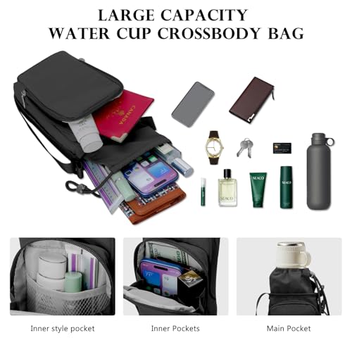 Water Bottle Carrier 32oz Adjustable Convenient holder with Handy Storage - color: Black