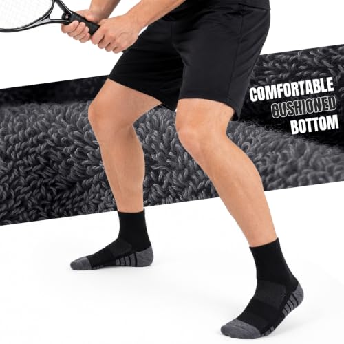 Men's Cushioned Ankle Socks, Athletic Running Gym Socks 6 Pairs - color: 6 Pairs Pure Black, size: 10-13