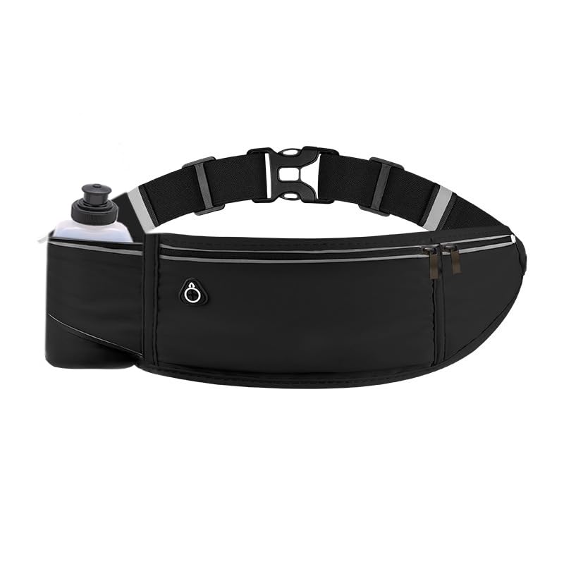 Running Belt with Water Bottle Holder, Large Fanny Pack for Men Women Girls Boys Kids Phone Carry Pouch,Flat Slim Waist Bag Fit Hydration Hiking Runner Walking Workout Gym Sport Travel - color: 01-Black