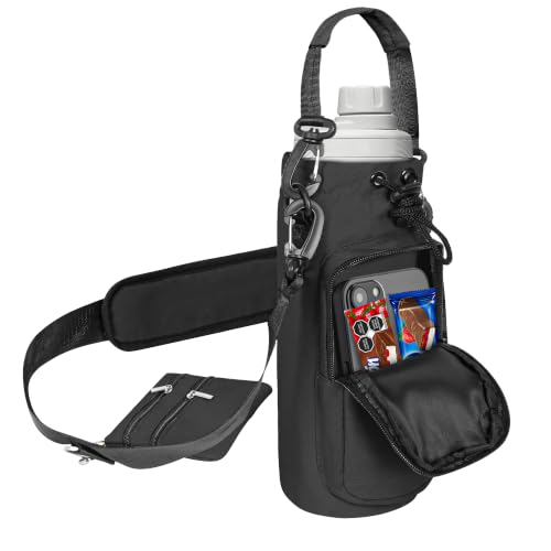 Insulated Water Bottle Carrier with Adjustable Strap - 25/32/40 oz Water Bottle Crossbody Bag with Small Purse for Hiking, Gym, Travel - color: Black