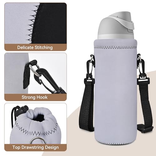 AUPET Water Bottle Sling Bag Carrier Crossbody Sleeve,Insulated Neoprene Bottle Case Holder Pouch Cover 500ML/17oz with Shoulder Strap for Walking Women Men - color: Pure Grey