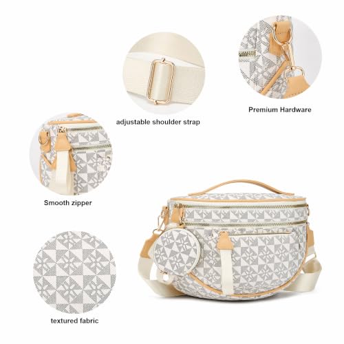 Makes Checkered Crossbody Bag Bum Bag for Women with Pouch - color: Beige Trianglehollow