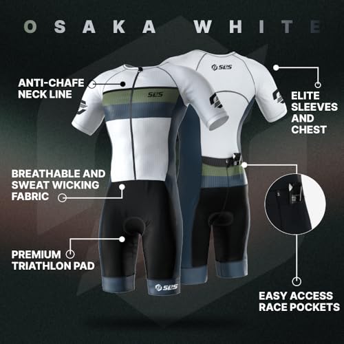 SLS3 Triathlon Suits Mens - Elite Aero Sleeved Trisuit for Swim Bike Run - color: Osaka White, size: Medium