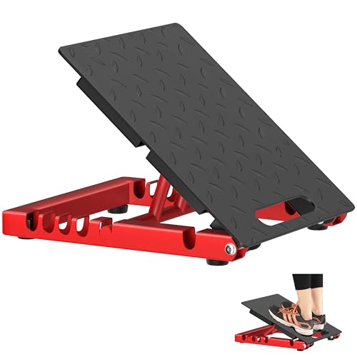 Adjustable Steel Slant Board for Calf Stretching, 5 Angles, 650 lb - color: Red+black