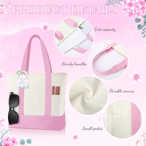Shinylin Mini Canvas Tote Bags with 2 Pockets - color: Pink and Beige