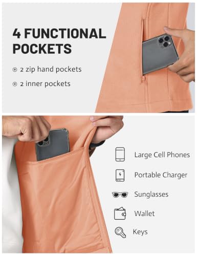 TACVASEN Men's Fleece Vest Winter Casual Vests Outerwear Sleeveless Jacket - color: Apricot, size: Medium