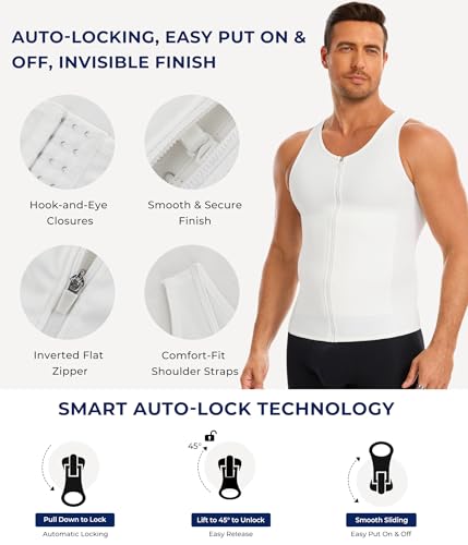 TAILONG Men's Compression Shirt - Shapewear Slimming Undershirt Tummy Control & Gynecomastia Vest Body Shaper Tank Top - color: White, size: X-Large