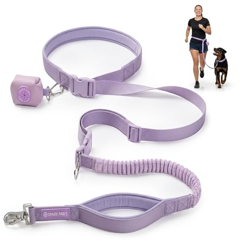 Spark Paws Hands Free Dog Leash - Bungee Waist Belt for Running & Walking - color: Lilac
