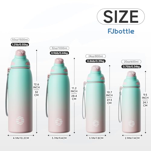 FJbottle 50oz Stainless Steel Insulated Water Bottle No Straw Spout Lid - color: Green-Pink, size: 50 Ounces