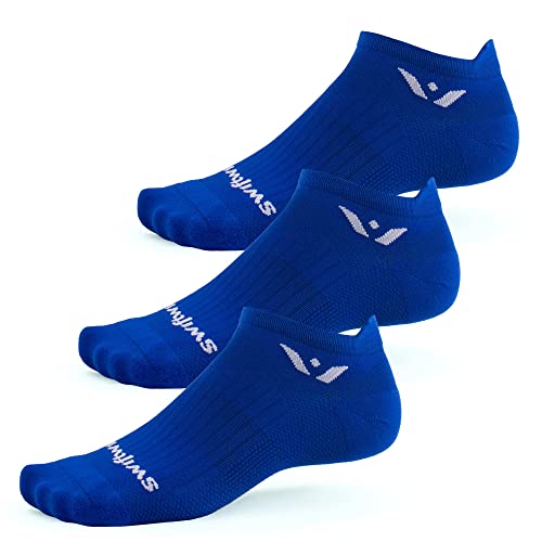 Swiftwick- ASPIRE (3 Pairs) No-Show Running Socks, Cycling Socks, Compression Fit - color: Cobalt - Tab, size: Small