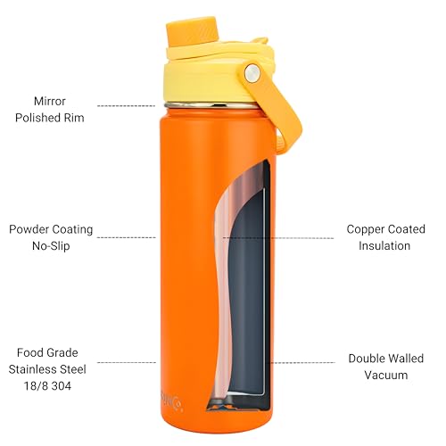 Drinco Stainless Steel Water Bottle Spout Lid Vacuum Insulated Double Wall Water Bottle Wide Mouth Leak Proof Keep Cold Sport Camping Hiking (22oz Citrus) - color: 22oz Citrus
