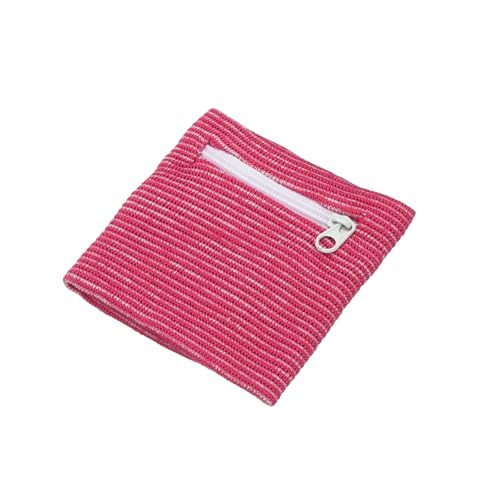 Wrist Wallet Wristband with Zipper,Cotton Wrist Band SweatBands - color: Rose Red