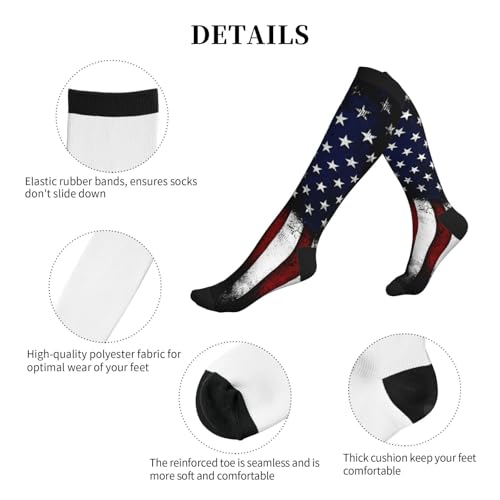 Compression Socks Knee High Circulation Support Socks For Women Men Athletic Running Hiking Cycling - color: American Flag