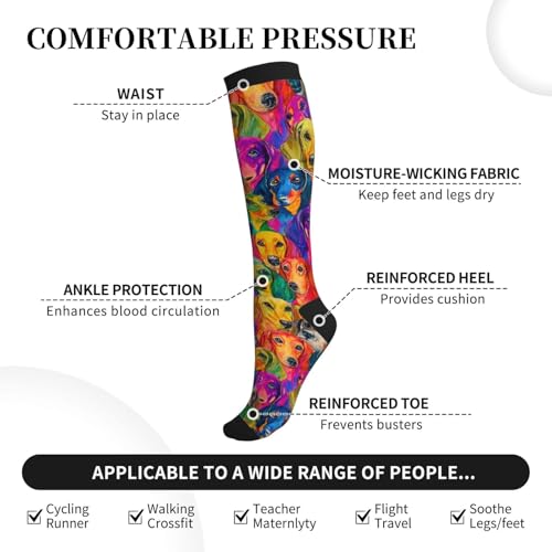Compression Socks Knee High Circulation Support Socks For Women Men Athletic Running Work Hiking Cycling Travel - color: Dog
