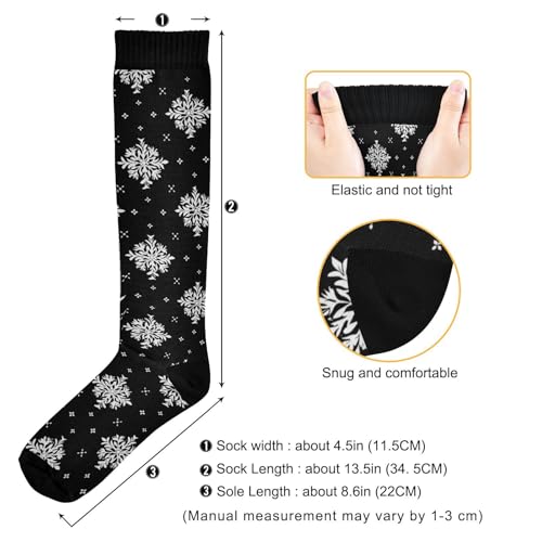Snowflake Red Christmas Compression Sock for Women Men Funny Support Knee High Socks Running,Nurses,Travel - color: Black Snowflakes