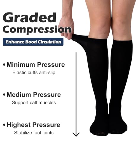 (3 pairs) Compression Socks 20-30 mmHg Long Knee High Socks for Women Men Support Athletic Travel Daily Wear - color: 3p5 3 Black, size: X-Small