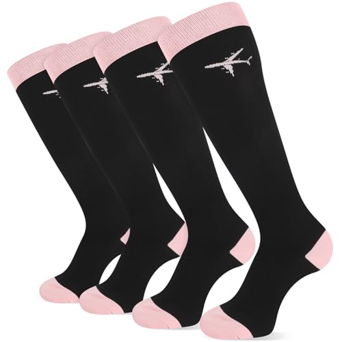 Skicuff 2 Pairs Travel Compression Socks for Men and Women - color: Pink