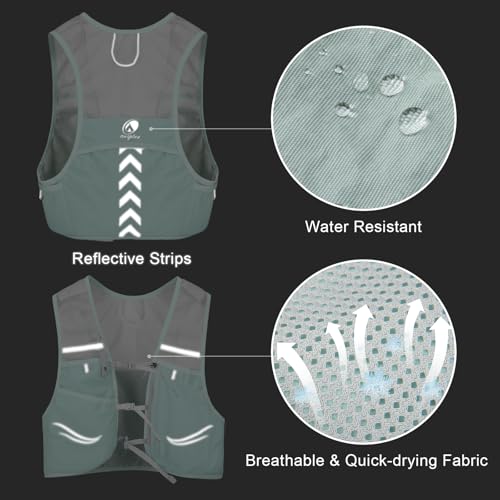 Hydration Running Vest with 2pcs 500ml/17oz Water Bottles, M/L - color: Green, size: L: 35.4" - 49.2"