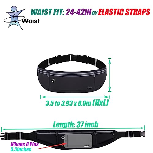 USHAKE Slim Running Belt, Bounce Free Fanny Pack Phone Holder - color: Black