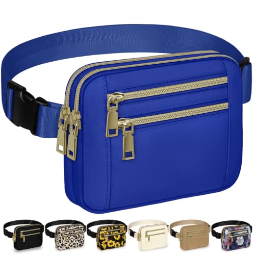 Capolo Fanny Packs for Women 4 Zip Pocket Crossbody Belt Bag Waist Bags - color: Blue, size: Medium