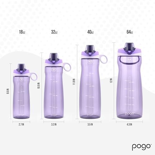 Pogo 18oz Plastic Water Bottle with Chug Lid and Carry Loop, Lilac, 18 Ounces (Pack of 6) - color: Lilac, size: 18 Ounces (Pack of 6)