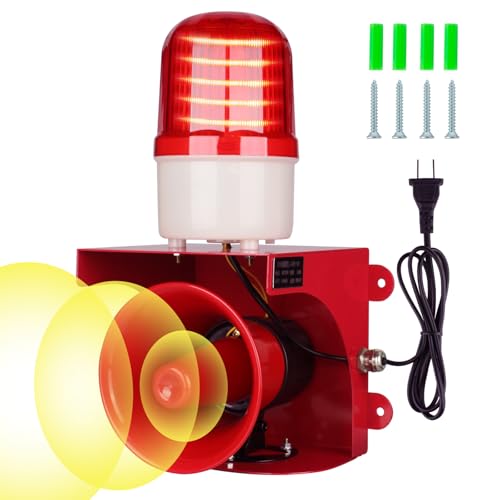 AC110V Industrial Siren Alarm Strobe Light-120dB Loud Horn&Red Beacon Warning Light,Waterproof Indoor/Outdoor Safety Alarm for Emergency,Factory,Office,Fires,Tornado,Intruders,Animal Deterrent - style: AC110V Basic (Always On) – 120dB