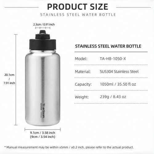Stainless Steel Water Bottle 1050ml Wide Mouth With Straw - color: With Straw