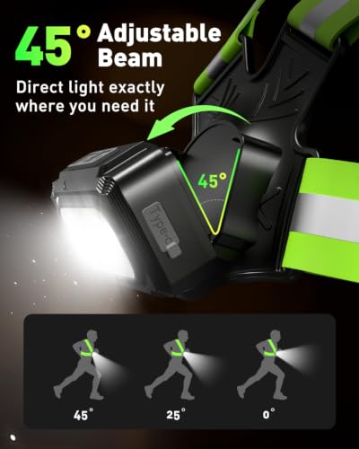 Running Chest Light [2 Color & 7 Modes] 500LM High-Visibility Reflective Running Vest Light with Adjustable 45° Beam, Waterproof Safety Light for Night Running Walking Hiking Camping Cycling Jogging - size: Front & Rear Light
