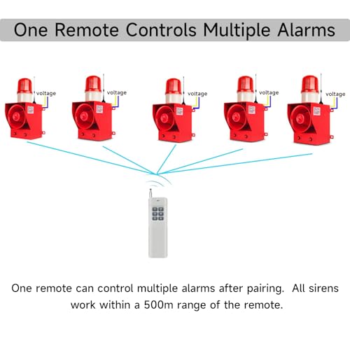 0.31mile Wireless Remote Control Siren Adjustable Volume Tone Waterproof 130dB Horn Security Alarm Systerm with LED Strobe Light AC110-120V