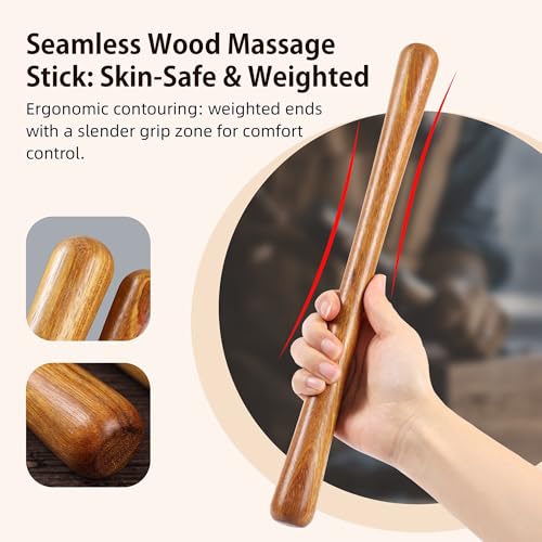Back Pain Relief Massage Stick, Golden Nanmu Wood Massager to Pound Back- for Muscle Tightness, Fascia Release, Gua Sha, Deep Tissue Sculpting Roller