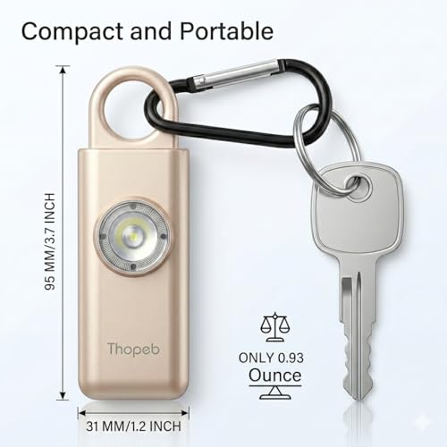 Thopeb Personal Safety Alarm for Women – Superior Loud Siren & SOS Strobe - color: Metallic Rose