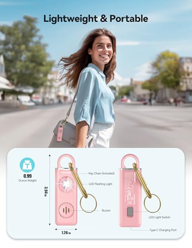 TECKNET Rechargeable Personal Safety Alarm for Women, 130dB Self Defense Keychain Alarm with SOS Strobe Light, Low Battery Notice, Loud Siren Safety Keychain for Girls Kids Elderly - Pink - color: Pink