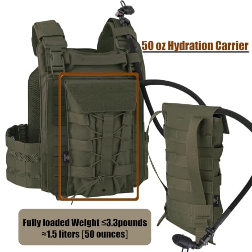 PETAC GEAR 1.5L / 3L Tactical Hydration Pack，Molle Carrier Pouch for 50 oz /100 oz Hydration Bladder Daypack Water Backpack. - color: RG, size: 1.5L combination set