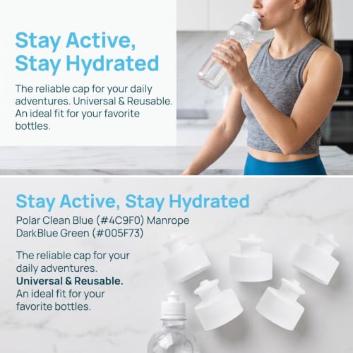 20 Pcs Push Pull Water Bottle Caps, 28mm Reusable Sports Tops Replacement, Leakproof PE Lids for Soda Plastic Bottles, Gym Fitness Hiking