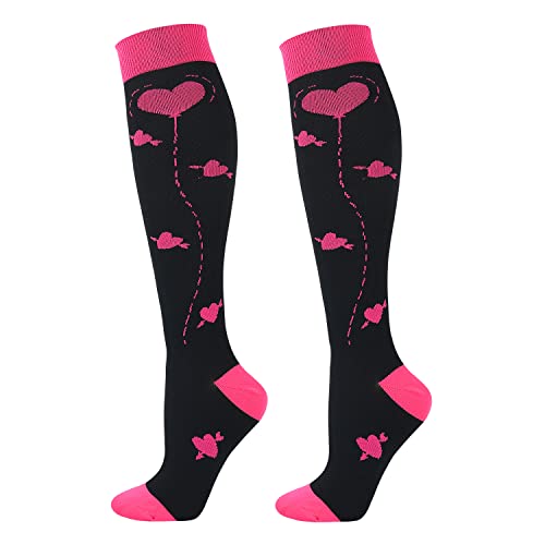 Junely Compression Socks for Women Knee High Socks Funny - color: Heart Pink