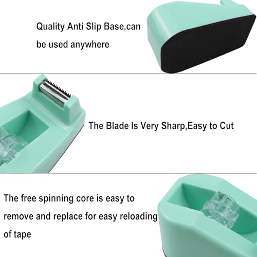 1Pcs Desktop Tape Dispenser,Adhesive Roll Holder with Weighted Nonskid Base,Office Tape Dispensers for School, Office and Home (Green) - color: Green