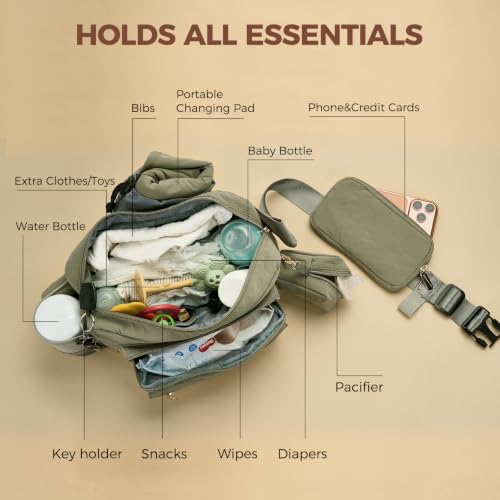 Rexmore Diaper Fanny Pack,Taslan Nylon Crossbody Mom Purse, Eucalyptus Gray - color: Eucalyptus Gray