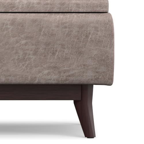 SIMPLIHOME Owen 34" Wide Vegan Leather Rectangle Tray Top Ottoman in Grey - color: Distressed Grey