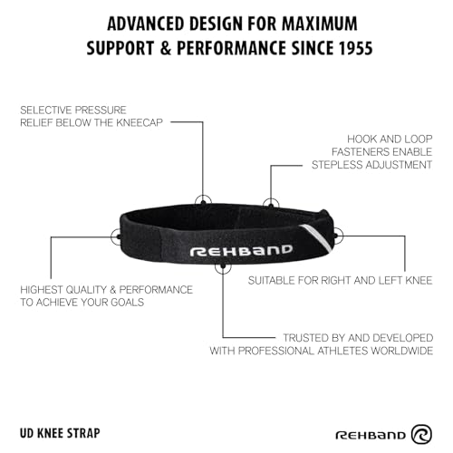 Rehband Patella Tendon Brace Sport, Patella Knee Strap with Pressure Pad, Patellar Tendon Band for Running, Soccer, Handball, Tennis, Colour:Black, Size:Small/Medium - size: S/M