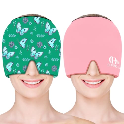 Migraine Relief Cap, Soothing Headache Ice Face Mask Products - color: Pink+green