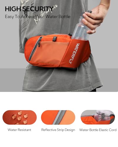 WATERFLY Water Bottle Fanny Pack, Hiking Hydration Belt for Women Men - color: Orange