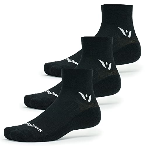 Swiftwick- PERFORMANCE Quarter Crew Running & Cycling Socks, Fast Dry, Cushion Crew Socks - color: Black - 3 Pairs, size: Medium