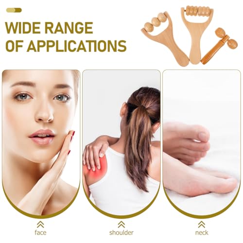 Healifty Wooden Massage Roller Set 3 Pieces Deep Tissue Manual Massager for Face Neck Shoulder Foot and Back Pain Relief Portable DIY Self Care Tool
