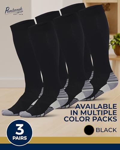 Pembrook 3 Pairs Compression Socks 20-30 mmHg - Compression Socks for Women and Men | Running, Athletic, Travel, Nurses - color: Black - 3 Pairs, size: X-Large