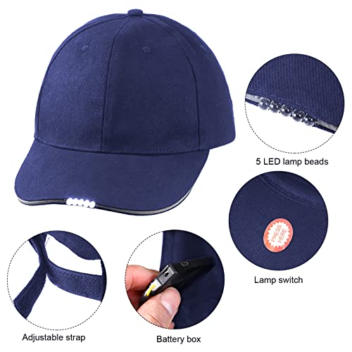 Syhood 2 Pieces LED Baseball Cap Flashlight Hat Hand Free - color: Black, Navy