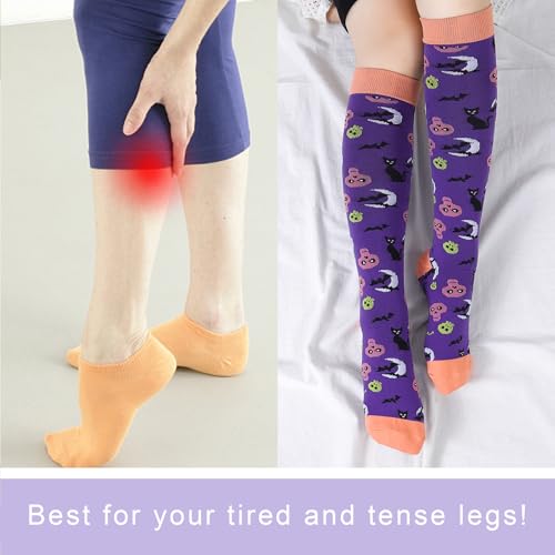 Junely Compression Socks for Women Knee High Socks Funny - color: Halloween01