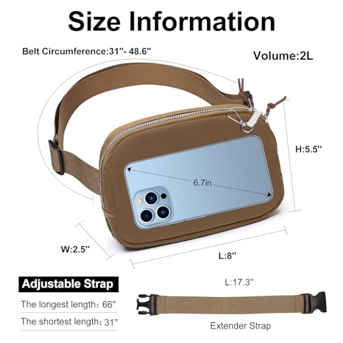 Mini Belt Bag for Women, RFID Small Fanny Pack, Womens Fashion Waist Packs with Extender Strap, Crossbody Bum Bags - color: J03-brown